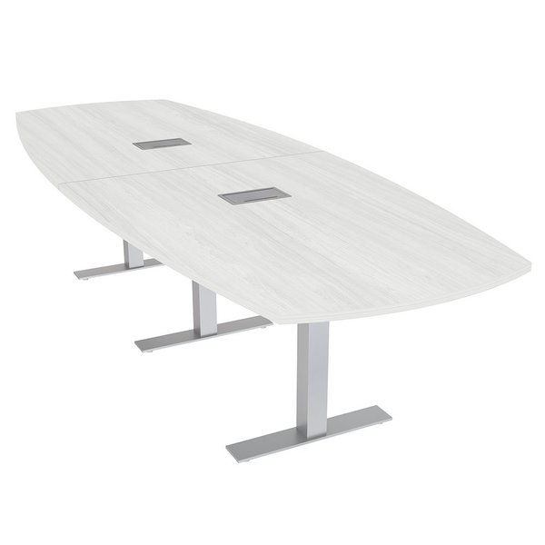 Skutchi Designs 10X4 Arc Boat Modular Table Power And Data, Metal T-Bases, 10 Person Meeting Table, White Cypress HAR-ABOT-46X119-T-ELEC-WHCYPRESS